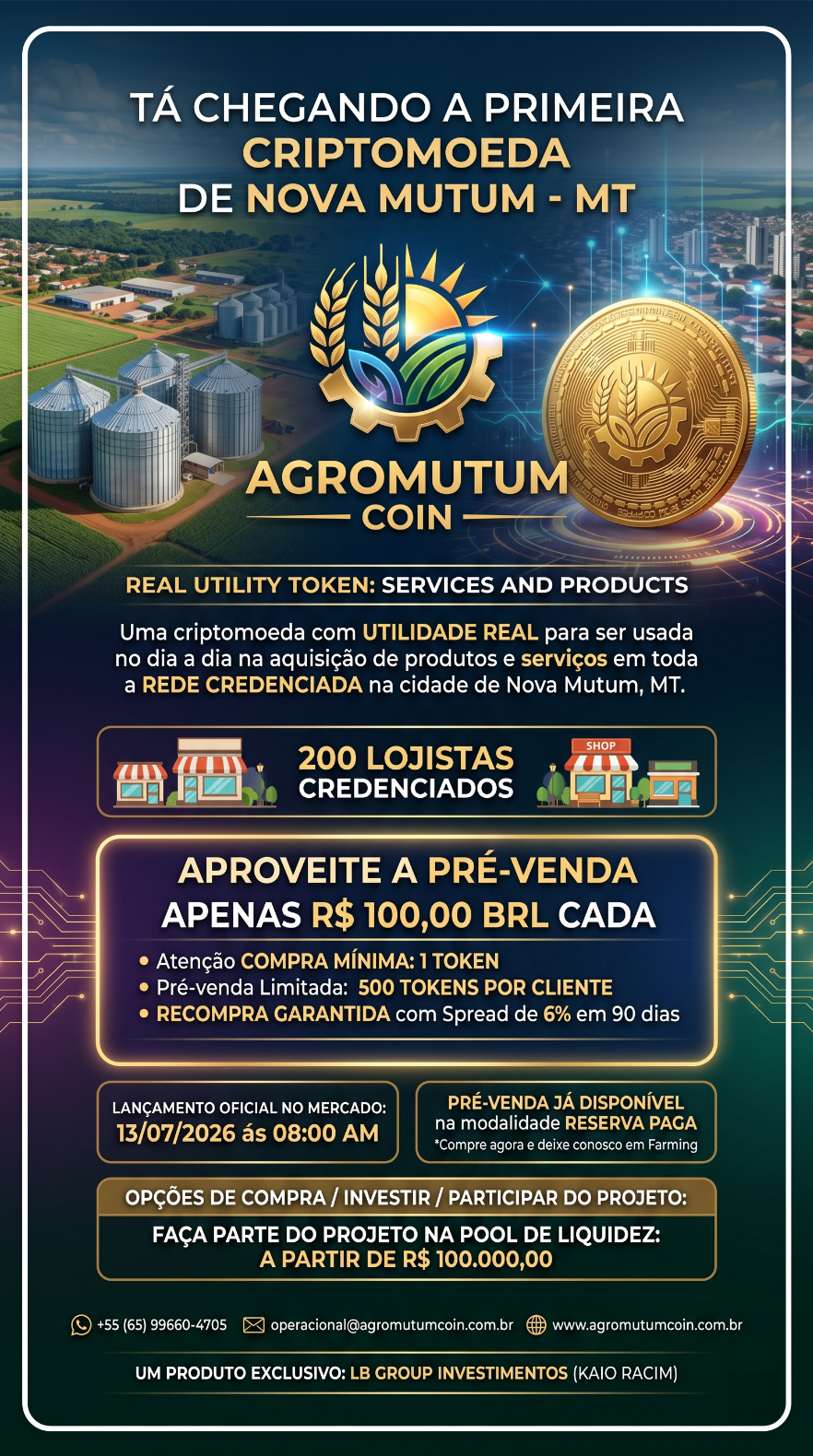 Agromutum Coin | A Criptomoeda Oficial de Nova Mutum - MT - O Futuro da Economia do Agro é Digital. E Nasceu em Nova Mutum. A 1ª Criptomoeda com utilidade real para aquisição de produtos e serviços na cidade.